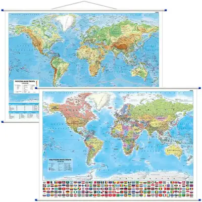 Dwustronna mapa ścienna Świat polityczny fizyczny 1:30 000 000